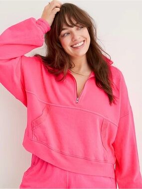 Aerie Chillax Quarter 1/4 Zip Sweatshirt Oversized Women Small Pink Comfort Soft